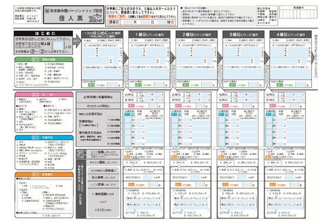 第4回東京都市圏パーソントリップ調査票（個人票）