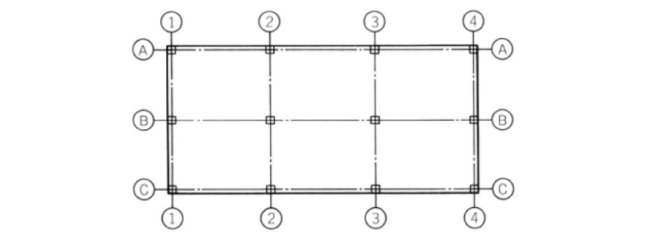 基準線の端部（引用：JIS A 0150 建築製図通則、1999年、P.3）