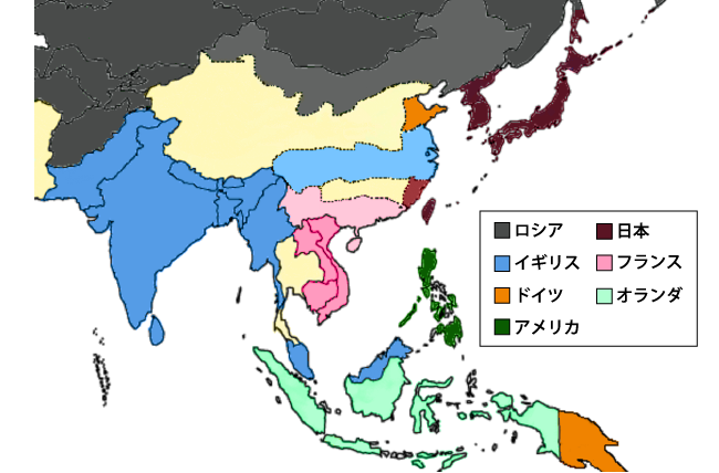 日露戦争直前のアジアの植民地地図