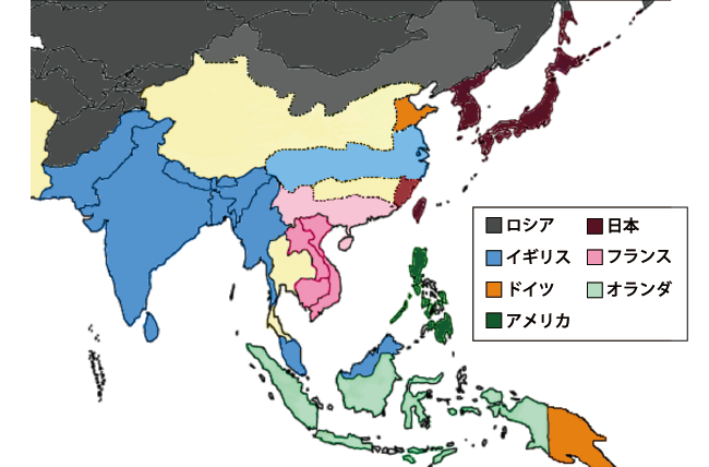日露戦争直前のアジアの植民地地図