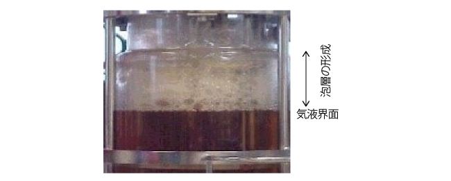 ラボスケールの撹拌槽型バイオリアクター内に形成された泡層