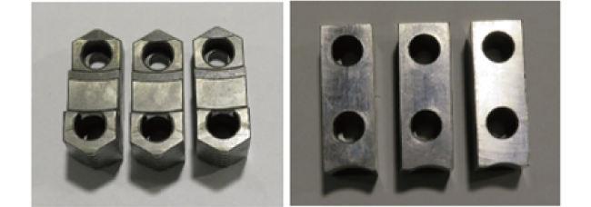 硬爪（左）と成形された生爪（右）
